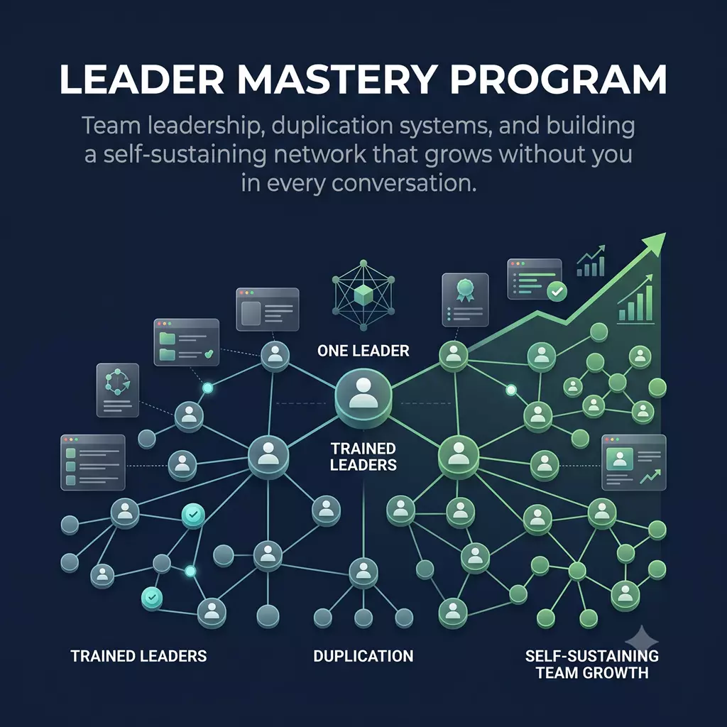 Leader Mastery Program artwork: one leader growing a network of trained leaders through duplication